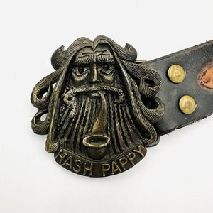 Hash Pappy Stamped Leather Belt w JR Cray Buckle 70s Marijuana Weed Smoker Pot